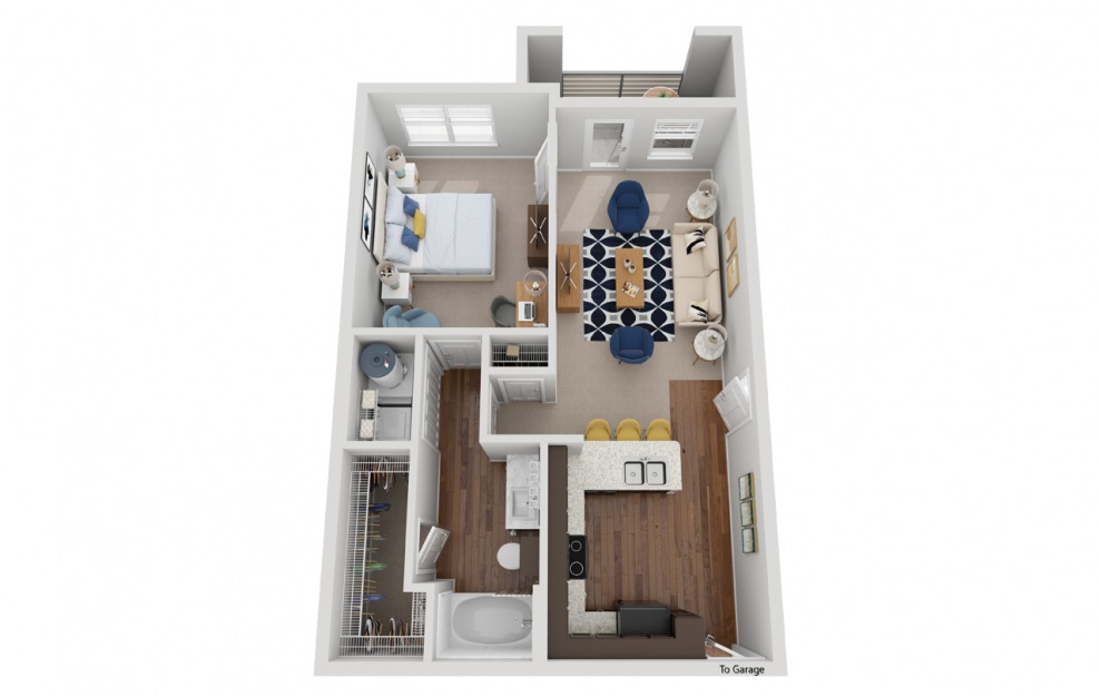 A1BG - 1 bedroom floorplan layout with 1 bath and 750 square feet.