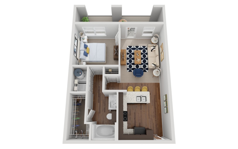 A1C - 1 bedroom floorplan layout with 1 bathroom and 780 square feet