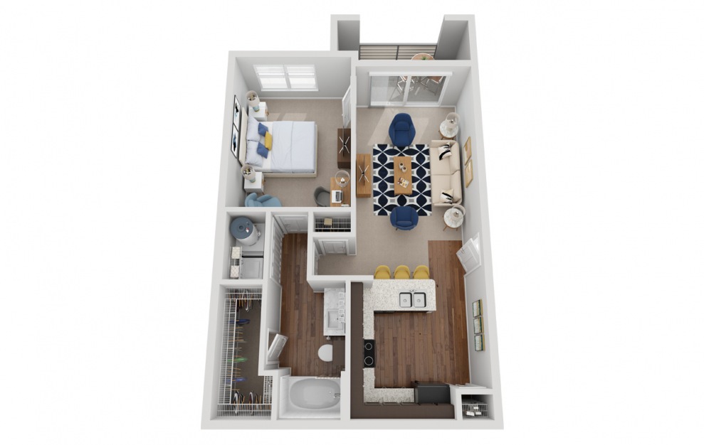 A1D - 1 bedroom floorplan layout with 1 bath and 830 square feet.