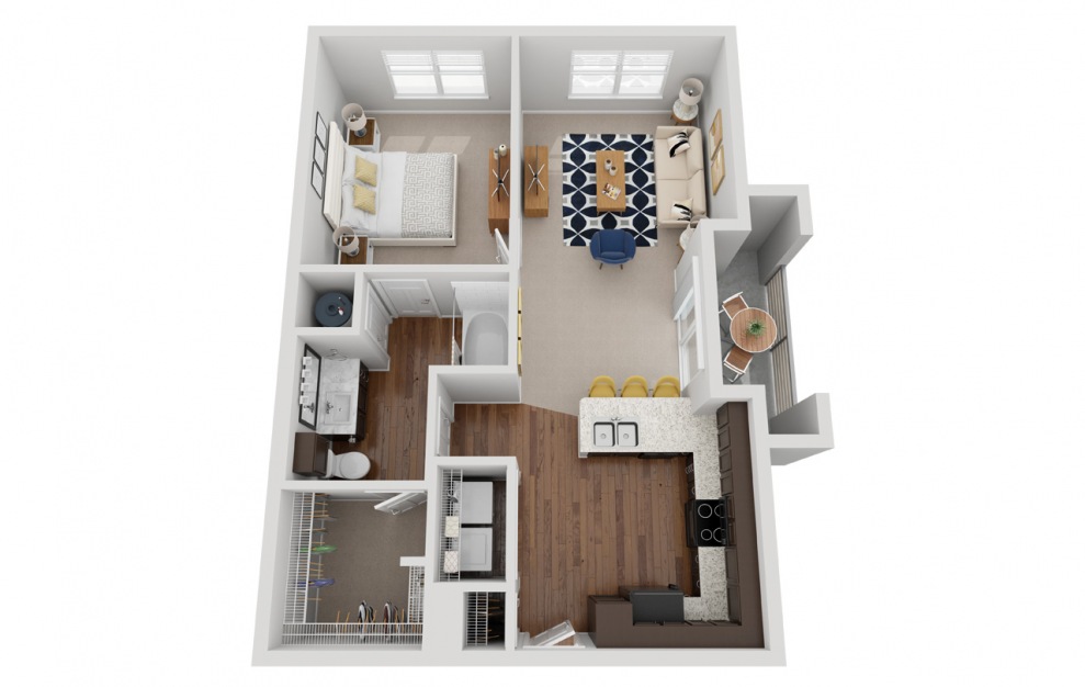 A2A - 1 bedroom floorplan layout with 1 bath and 850 square feet.