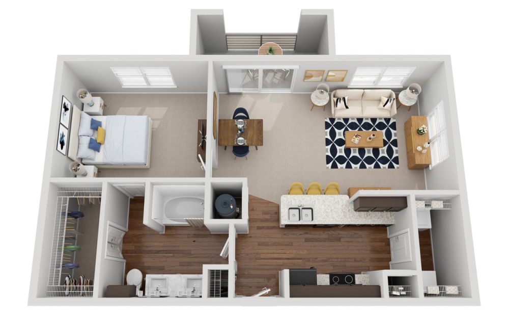 A3 - 1 bedroom floorplan layout with 1 bathroom and 970 square feet