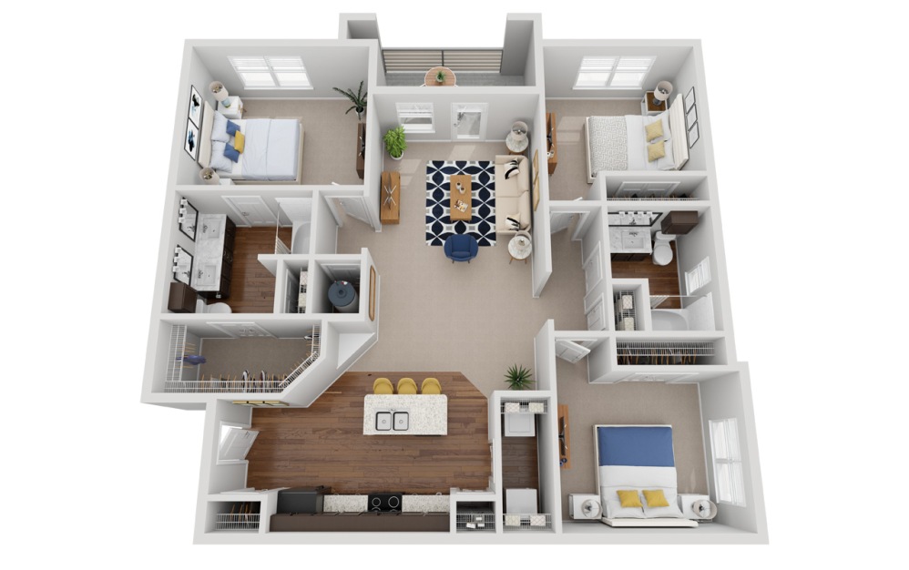 C1A - 3 bedroom floorplan layout with 2 bathrooms and 1510 square feet